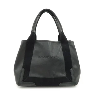 Auth BALENCIAGA Leather Navy Cabas S Tote Bag Hand Bag Black 339933 Used F/S - Picture 1 of 23