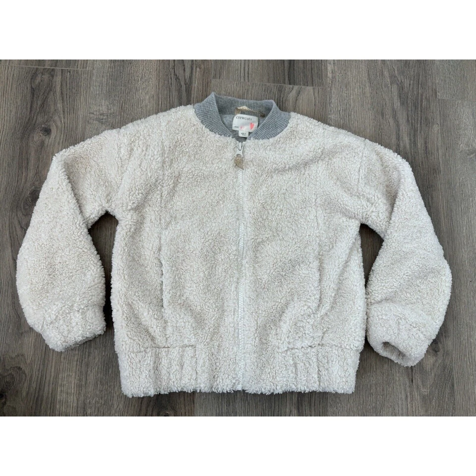 Chaqueta Crewcuts Niñas 6 7 Años Sherpa Peluche Abrigo Gris Crema Foto 1 de 4