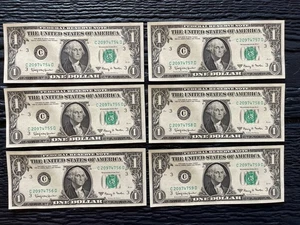 Lot Of 6 Sequential 1963A One Dollar Bills Notes $1 About Uncirculated (AU) - Picture 1 of 10