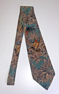 Stewart & Chase Men's Neck Tie Multicolor With Parrots Print Preowned - Picture 1 of 6