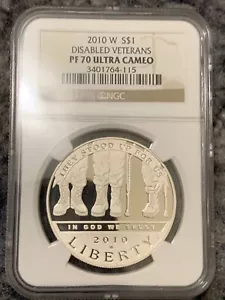 2010 W $1 Disabled Veterans Silver Commemorative Proof Dollar NGC PF70 Ultra Cam - Picture 1 of 6