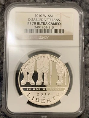 2010 W $1 Disabled Veterans Silver Commemorative Proof Dollar NGC PF70 Ultra Cam - Image 1 of 4