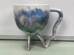 Tazza tazza caffè ceramica fatta a mano ceramica dipinta a mano forma astratta multicolore - Foto 1 di 8