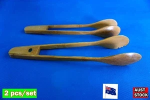 2PCS Natural Bamboo Wooden Kitchen Tongs Kitchen Tool 27CM (A43) - Picture 1 of 5