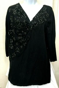 Lane Bryant ~ Black 3/4 Sleeve Rhinestone Embellished Knit Top ~ Sz 18 / 20 NWT - Picture 1 of 4