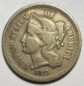 1871 3 Cent Nickel - Free Shipping - (P15-12) - Picture 1 of 3