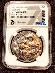 Evolution Of Life-HOMINIDAE 1 oz. Silver NGC MS70 Antiqued 500 Tug - Picture 1 of 4