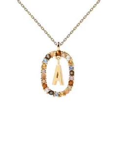 Collana con iniziale PDPAOLA in argento placcato oro e pietre colorate - Imagen 1 de 38