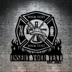 Personalized Maltese Cross Name Metal Sign Gift. Custom Firefighter Wall Decor - Picture 1 of 6