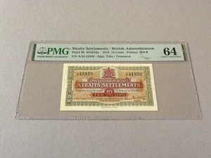 Straits Settlements 10 Cents P-8b 1919 PMG 64 - Picture 1 of 4