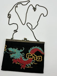 Pure 100% silk purse clutch embroidered dragon design - Picture 1 of 17