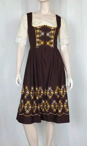 Vtg Austrian German dirndl brown yellow floral Oktoberfest S - Picture 1 of 10