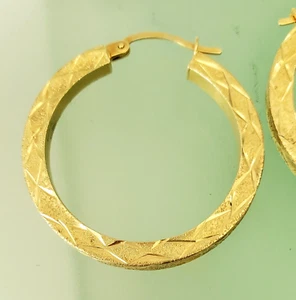 14K GELBGOLD CREOLEN IM SCHIMMERSCHLIFF, MITTELGROß (NEU) - Bild 1 von 12