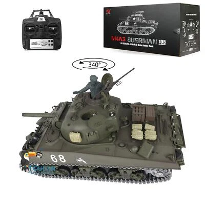2.4G Henglong 1/16 Scale 7.0 Upgraded M4A3 Sherman RTR RC Tank 3898 Metal Tracks - Bild 1 von 4