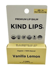2 Kind Lips Premium Organic Lip Balms Vanilla Lemon 0.15 oz ea 100% Pure Formula - Picture 1 of 11