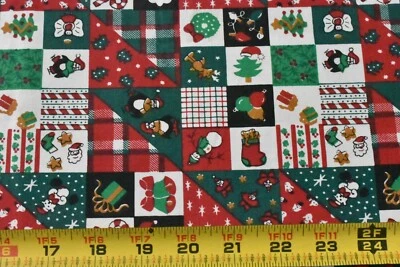 31" Long x 50" Wide, Red & Green Christmas-Theme Patchwork-Print Cotton, P8982 - Image 1 of 4