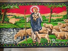 Vintage Large Turkey Tapestry Wall Hang Jesus The Shepherd Flock Sheep 53"x34"