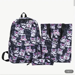 Sanrio Kuromi Patterned BackPack, Bag, And Pencil Bag White Back To School - Picture 1 of 4