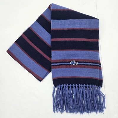 De Colección Izod Lacoste Bufanda a Rayas Borla Azul Negro Borgoña Rayas Foto 1 de 4