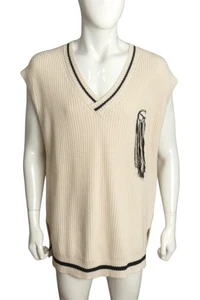 SANS GENE-NWT Ivory Oversized Cable Knit Sweater Vest, Size Large - Picture 1 of 7
