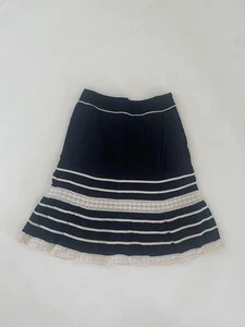 ANN TAYLOR Black Ivory Knee Length Full Cotton & Crochet Lace Skirt Sz 6 Lined - Picture 1 of 9