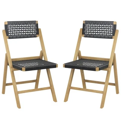 Sillas plegables de patio de 2 piezas con diseño portátil plegable rápido madera maciza de teca Foto 1 de 4
