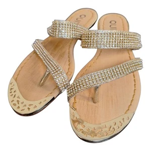 Quiz Gold Sandal Size 6. Gold Diamante Strap Flat Ladies Sandals. Good Condition - Picture 1 of 14