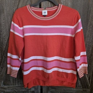 Suéter Cabi Para Mujer Talla Pequeña Naranja Rosa Blanco Rayas Manga 3/4 Colorido - Imagen 1 de 6