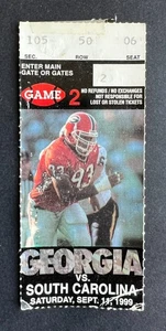 1999 NCAA SEC Football South Carolina vs Georgia Bulldogs Ticket Stub 9/11/99 - Picture 1 of 2