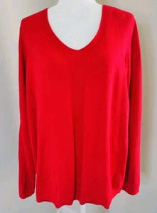 2X Talbots Ladies Sweater Top Red V-Neck 100% Cotton Knit Long Sleeve - Picture 1 of 6