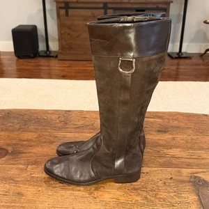 Stivali da equitazione Ann Taylor in pelle marrone e camoscio taglia 7 - Foto 1 di 8