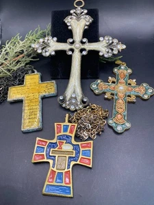 Vintage Terra Santa Guild cross & 3 enamel rhinestone pendant crosses lot of 4 - Picture 1 of 8