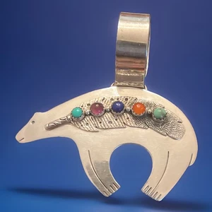 Joe Delgarito Navajo Sterlingsilber großer Bär Edelstein Türkis Anhänger - Bild 1 von 10