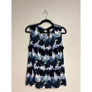 Calvin Klein Abstract Blue/White/Black Sleeveless Blouse, Women's Size L - Picture 1 of 5
