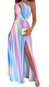 Womens Sexy Cold Shoulder Maxi Dress High Split Party Evening Dress (Large)=10 - Picture 1 of 5