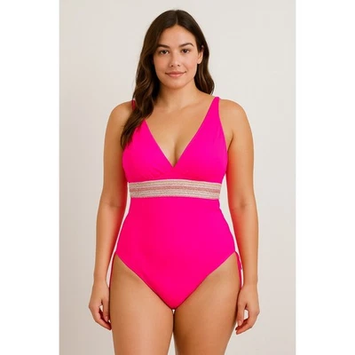 Traje de baño para mujer talla M rosa de una pieza fruncido tejido con tiras Barbiecore Y2K Foto 1 de 4