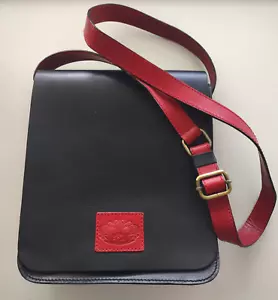 I Ponti Firenze Italien schwarze Vollnarbenleder tiefe Klappe Schultertasche Umhängetasche - Bild 1 von 13