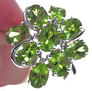 KN grüner Peridot & Diamant Akzente Cluster Blume Silber Band Wirbel Ring Größe 9 - Bild 1 von 16