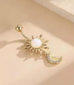 Sun Belly Bar / Belly Ring - Body Piercing Jewellery - Gold And Opalite Crystal - Picture 1 of 3