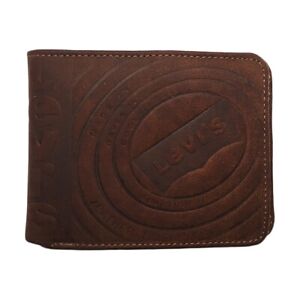 New Levi's Men's Brown Embossed Leather Bifold Wallet