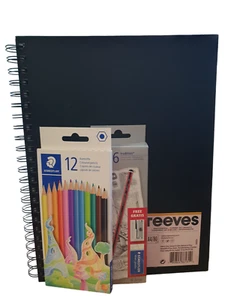 A4 Artist Hardback Spiral Sketchbook with Staedtler Sketching & colour Pencils - Picture 1 of 4