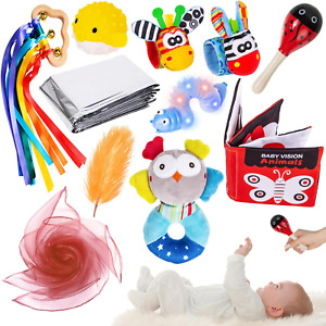 FNYUN 12Pcs Sensory Toy Kit, Newborn Toys Set Colorful Sensory Toys for Babies 0