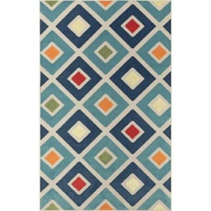 5' X 8' Blue And Ivory Geometric Stain Resistant Indoor Outdoor Area Rug - Picture 1 of 1