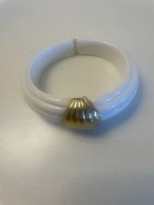 Givenchy White Lucite Fluted and Hinged Bangle Bracelet Vintage - Picture 1 of 7