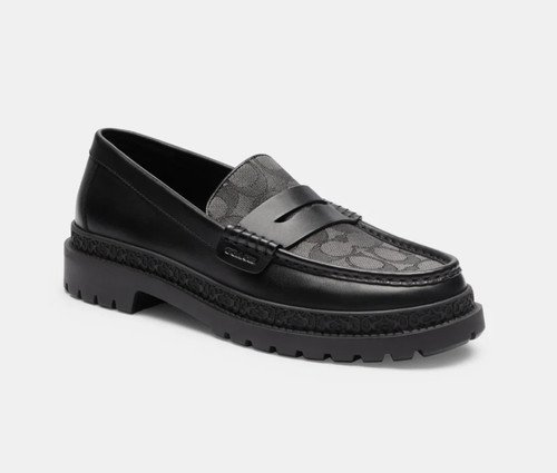 Mocassino Coach Cooper uomo taglia 10 D nero in pelle scarpa elegante slip on