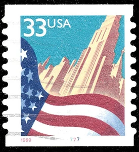 Scott 3281 the 1999 the 33¢ Flag Over City Stamp, Used Plate Number Single - Picture 1 of 1