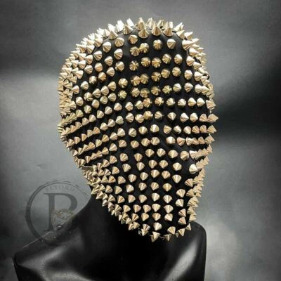 Spike Mask Studded Full Face Masks Masquerade Mask Gold Spikes Haute Couture - Image 1 of 3