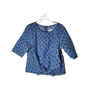 Camisa antigua azul marino para niñas pequeñas cambray wow lunares corbata delantera talla 4T - Imagen 1 de 9