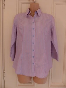 Fenn Wright Manson Studio UK12 pale blue fitted shirt with white and red stripes - Picture 1 of 12