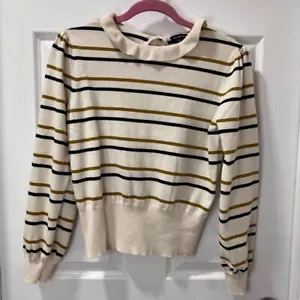 Who What Wear creme gestreifter Strickpullover mit goldenen & schwarzen Streifen Boho Freizeit - M - Bild 1 von 5
